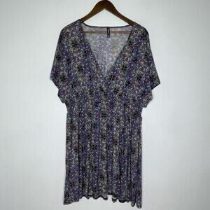 Torrid Dress Womens 2X Plus Sheer Geometric Floral Boho Short Sleeve V Neck Art